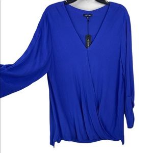 NWT Vision 155 Royal Blue Surplice V neck blouse